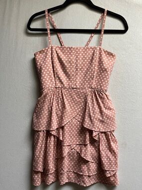 Alice + Olivia Pink Polka Dot Tiered Silk Mini Dress Strappy Back Sz XS/ 4